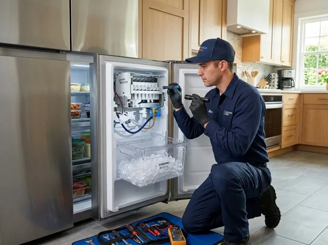 Appliance Repair Hero technician repairing a refrigerator ice maker in Boonville, NC